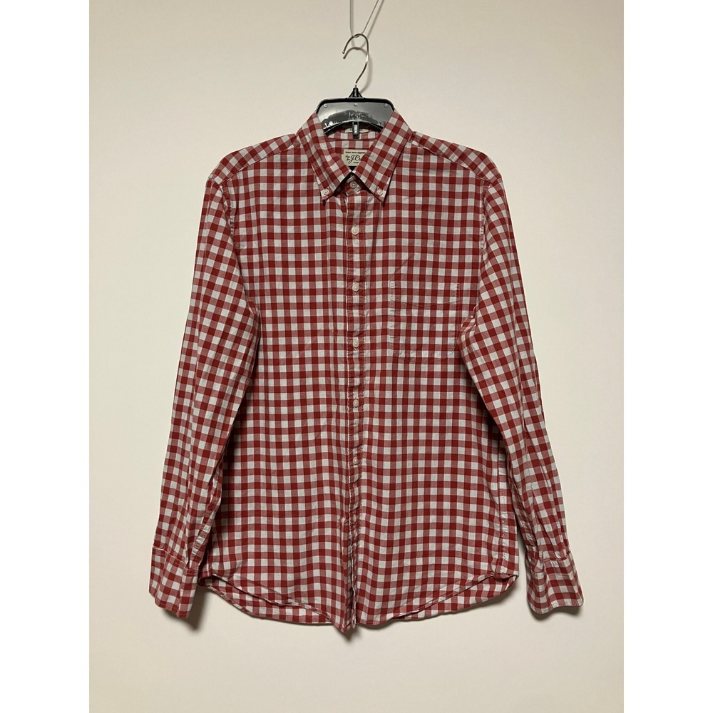 J.Crew Mens Secret Wash Gingham Shirt M Red Cotton Stretch H4710